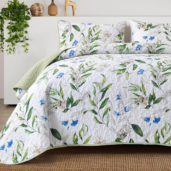 Anibedding Queen Quilt Set, Floral Botanical Bedspread - Image 7