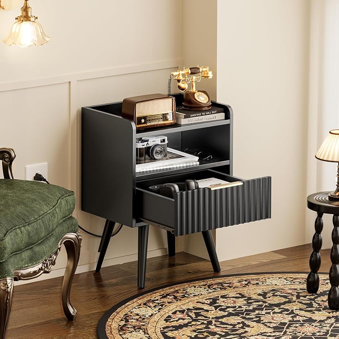 Huuger Nightstand with Charging Station, USB-C Port, End Table | Fluted Night - Image 7