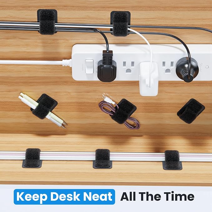 Cable Management Under Desk, Enhanced up to 15 Cord Organizer 20 Pair-Black | - Image 2
