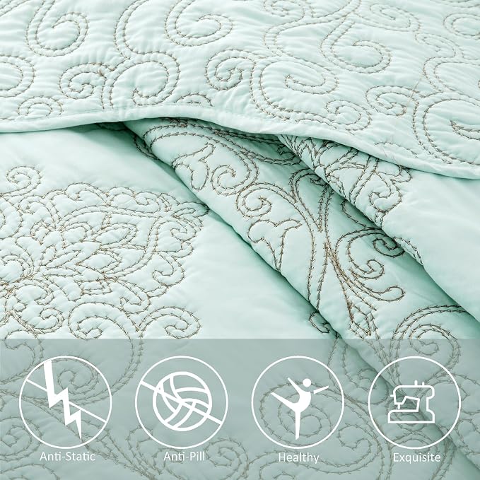 Home Soft Things Damask 4 Piece Bedspread Set, Scalloped Edge Reversible - Image 7