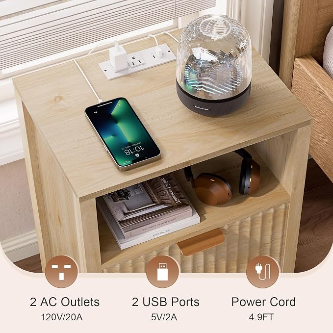 Nasonet Night Stand Set 2, Fluted End Table Set of 2, Modern Nightstand - Image 3