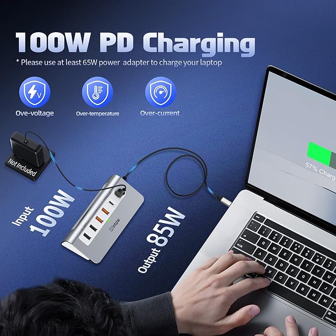 intpw P9 PRO USB C Hub 10Gbps, 9-in-1 USB C Docking Station with 4K@60Hz HDMI, Type-C & 2 Type-A 3.2, 2 USB-A 2.0, PD 100W, SD/TF Port,Aluminum USB Hub for Laptop, iPhone 17 Series, MacBook Air/Pro