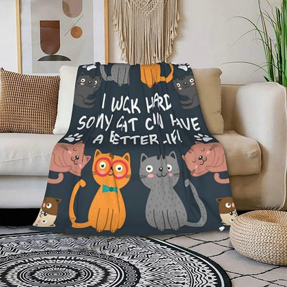 HGOD DESIGNS Cats Throw Blanket Funny Cat Blanket Animals Pet Pattern s Flannel Soft Warm Cozy Fuzzy 50"x60" Throw Blanket for for Women and Men