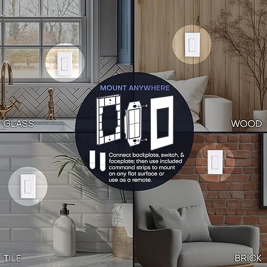 RunLessWire Fan & Light Battery-Free DIY Wireless Light Switch Kit 150ftRF Range Kinetic for Bathrooms & Ceiling Fans: 1 Dual Remote Switch Controls 2 5A On/Off Receivers Separately – Brown