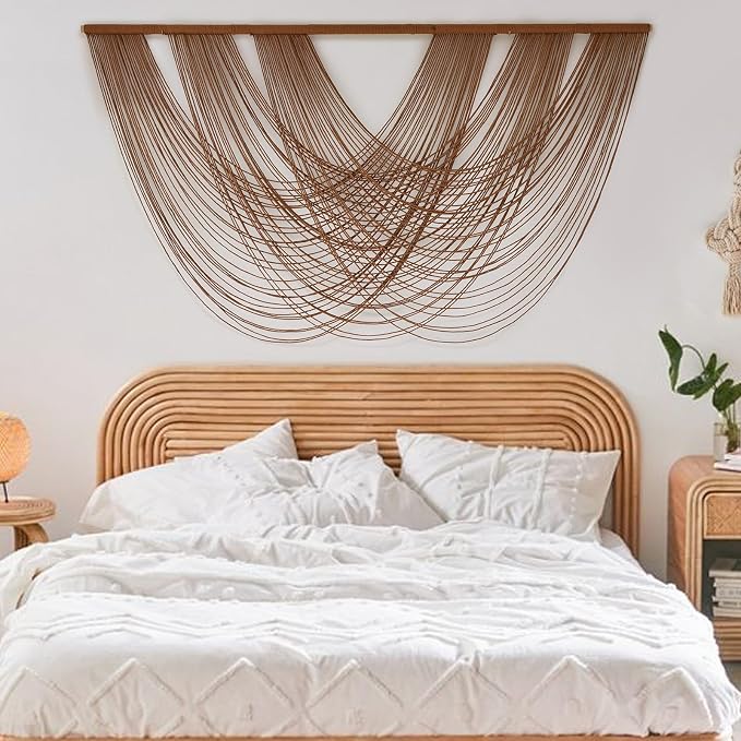 Large Macrame Wall Hanging Brown Die-Dyed 59.00" W x 31.00" L Boho Wall Decor - Image 3