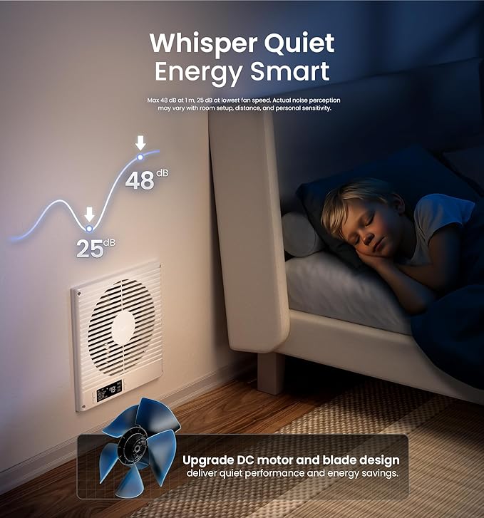 KOVIET 8" Room to Room Ventilation Fan with Remote, Quiet Reversible Through the Wall Air Transfer Fan, 10-Speed Smart Exhaust Vent, Temperature Control, ETL Certified for Bedroom, Kitchen, Laundry