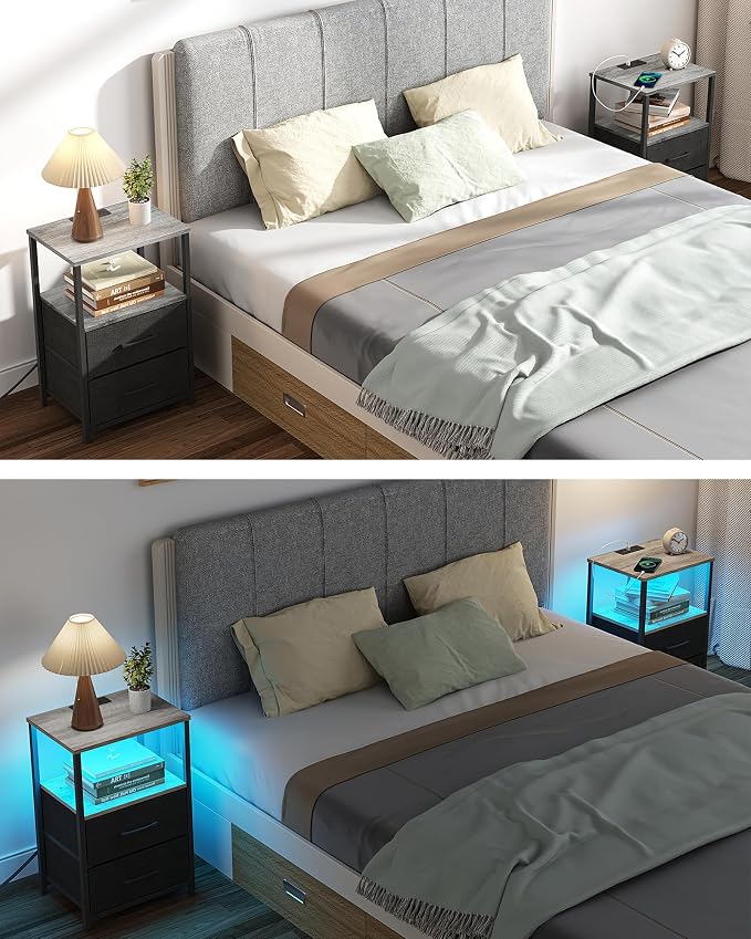 TUTOTAK Nightstands Set of 2, LED End Table - Image 7