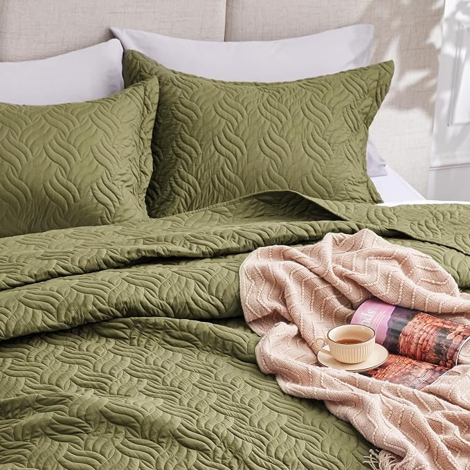 Love's cabin Quilts for Full Bed Olive Green Bedspreads Bedding Set - Image 7