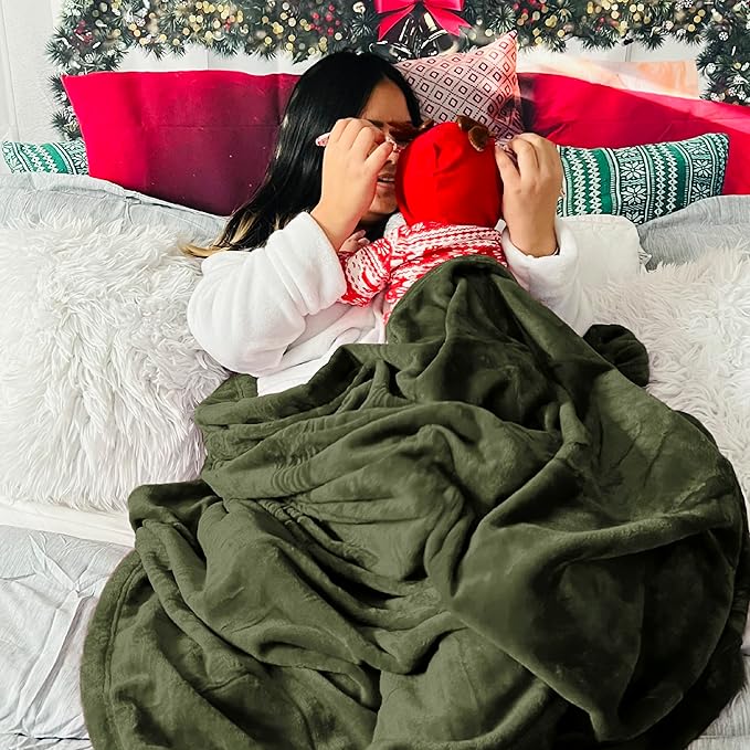 Bedsure GentleSoft Fleece Throw XL Blanket Olive Green - 300GSM Soft Lightweight Plush Cozy Blankets for Bed, Sofa, Couch, Travel, Camping, 50x70 inches