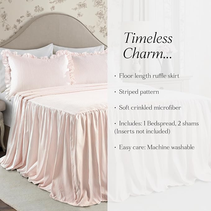 Lush Decor Ticking Stripe Bedspread Queen Size 3 Piece Set Blush - Image 6