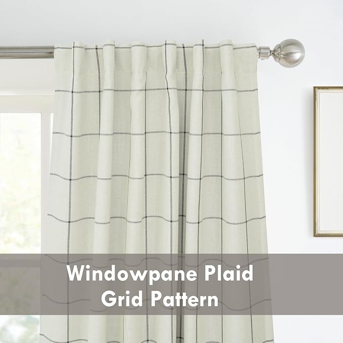 DriftAway 100% Blackout Plaid Linen Curtains 108 Inches Long 2 Panels Black | - Image 5