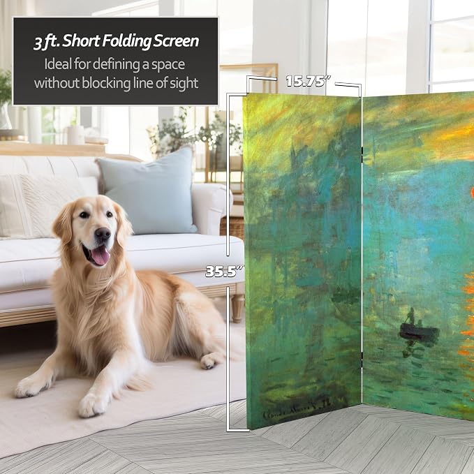 Red Lantern Double Sided Works of Monet Canvas Folding Screen - Image 5