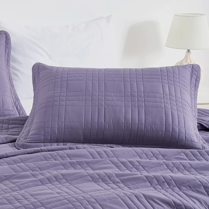 Chezmoi Collection Kingston Queen Size Bedspread Set, 3-Piece Dusty Purple - Image 4