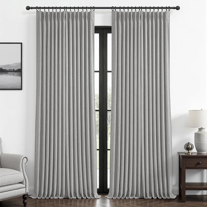 Blackout Pinch Pleated Light Grey Curtains 96 Inches Long 2 Panels Set by PleatedDrapes
