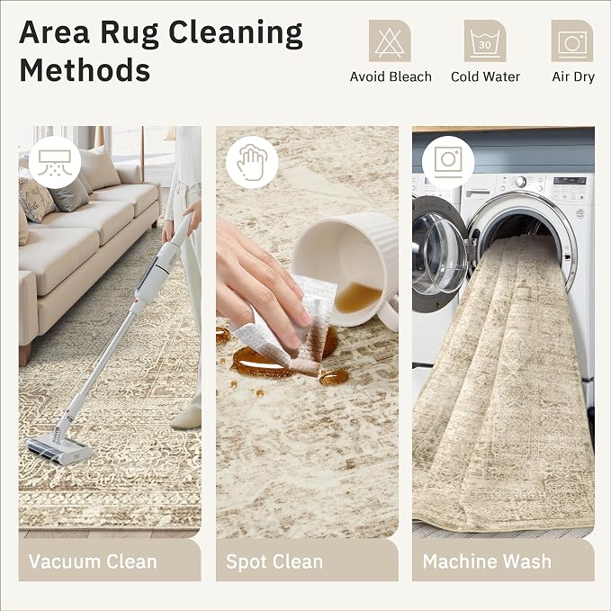 Soalmost 6x9 Area Rug for Living Room Washable Non-Slip Rugs Light Brown | - Image 8