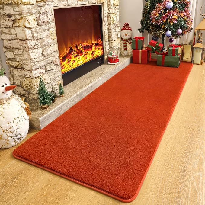 Modern Soft Hallway Runner Rug, 2x6 Feet Orange Washable Runner Rug | Fluffy - Image 4