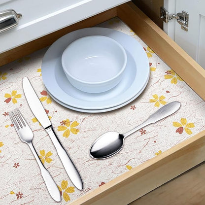 RAY STAR 12X120 Inch Shelf Liner for Kitchen Cabinets, Non-Adhesive Cabinet Liner Washable, PVC Drawer Liner for Dresser Non-Slip Bathroom (Yellow-Floral)(5 Roll)