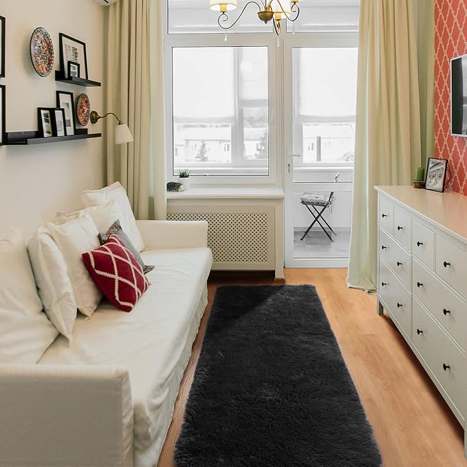 Black Runner Rugs for Bedroom Living Room, 2x6 Bedside Fluffy Area Rug - Image 8