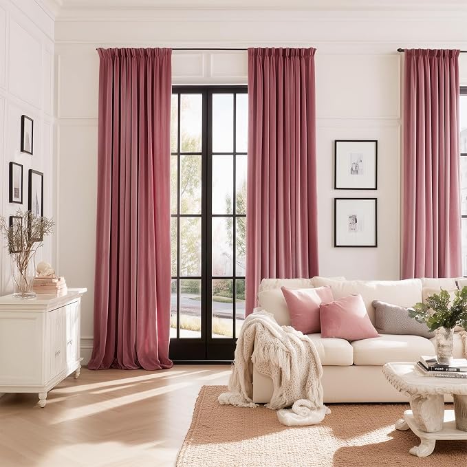 102 Inches Long Custom Dusty Rose Soft Velvet Curtains - Image 5