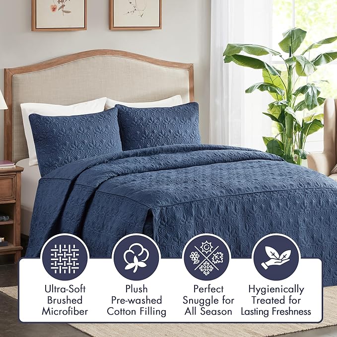Madison Park Classic Traditional Damask Quilted Bedspread Set, All Season - Image 3