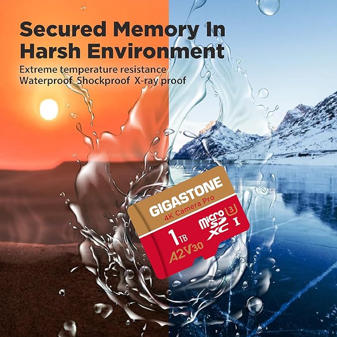 【5-Years Data Recovery】 GIGASTONE 1TB Micro SD Card, 4K Camera Pro, R/W up to 150/130 MB/s, 4K Video Recording for GoPro, DJI, Drone, MicroSDXC Memory Card UHS-I U3 A2 V30, with Adapter