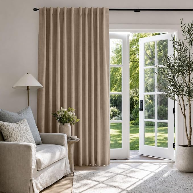 Linen Textured Blackout Sliding Door Curtains 84 Inches Long, Copper Brown | - Image 5