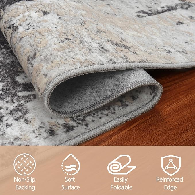 4x6 Area Rugs for Living Room Washable Bedroom Dining Room Black Grey Gold | - Image 4