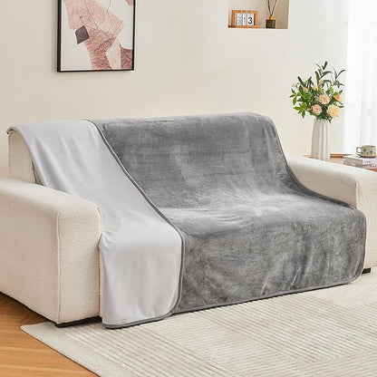 Waterproof Blanket 60"x80" for Adults, Reversible Waterproof Bed Cover for Dogs Cats Pets, Soft Leakproof Blanket for Bed Couch Sofa Furniture Protector, Grey/Light Grey