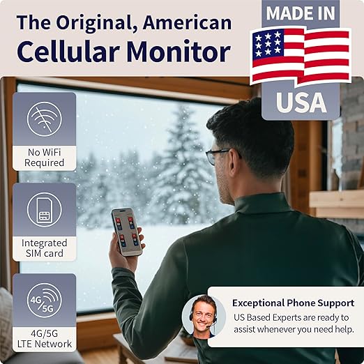 MarCELL Home/Cottage Watch Bundle (Verizon) - Vacation Home Temperature Monitor, Humidity & Power Monitor - Made in The USA with Included Water Leak Detectors (sPucks) - 24/7 Instant Alerts