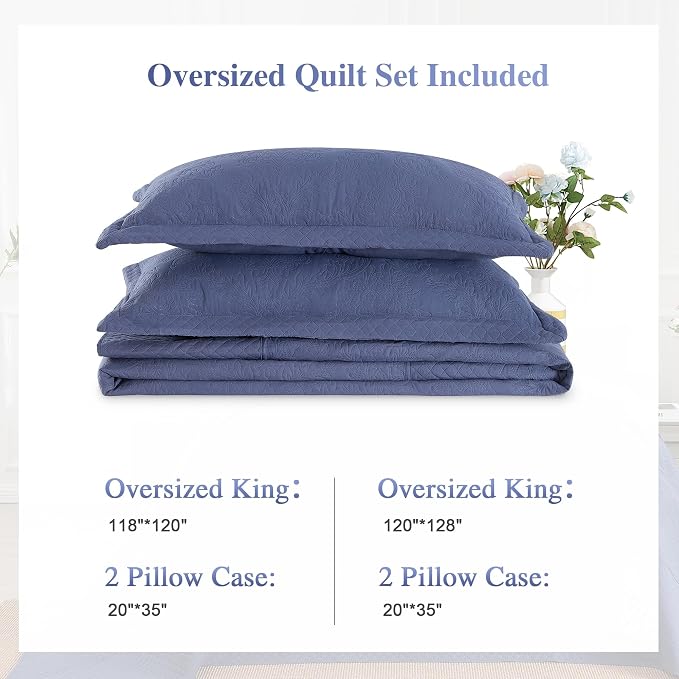 Navy Blue 138x122 Extra Wide Oversized King Quilts - Image 7