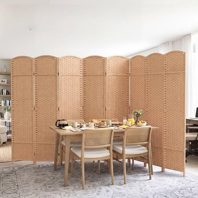8 Panel Woven Room Divider, Natural | - Image 7