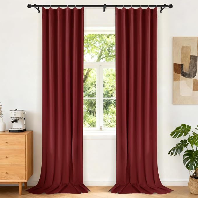Etherealveil Wine Red Pinch Pleated Blackout Curtains 2 Panels 40"x120" | Back by Etherealveil