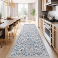 jinchan Lima Kitchen Runner Rug 3x10 - Vintage Floral Machine Washable Non-Slip Hallway Runner Rug with Rubber Backing Ultra-Thin Carpet for Bedroom Laundry Room Farmhouse (3x10ft, Blue)