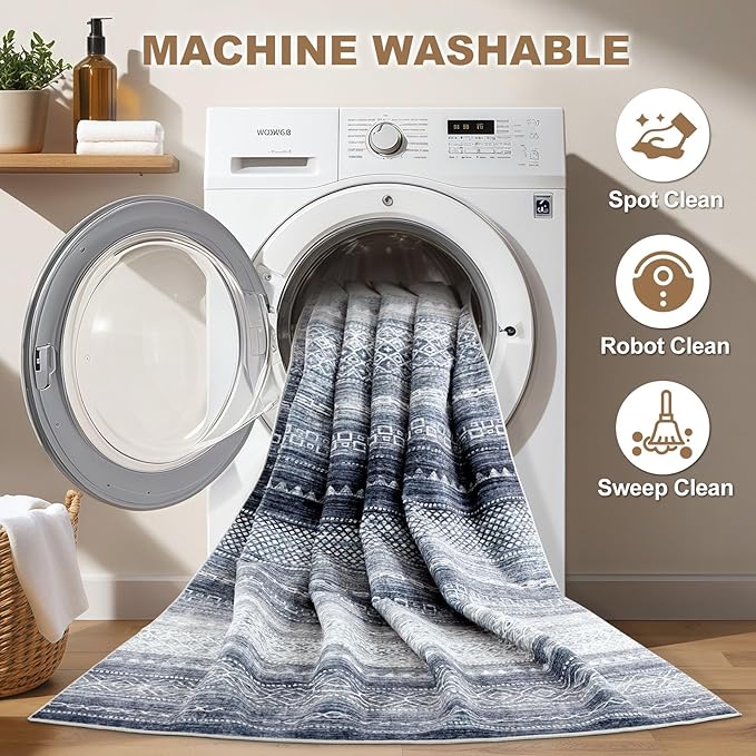 Nakagishi Area Rug Living Room Rugs: 7x10 Machine Washable Boho Large Neutral - Image 2