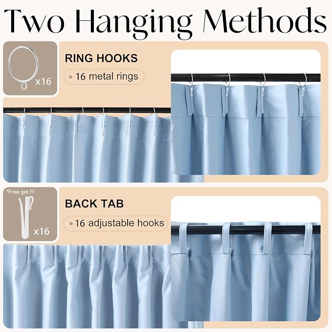Etherealveil Light Blue Pinch Pleated Blackout Curtains 2 Panels 52"x84" | Back - Image 6