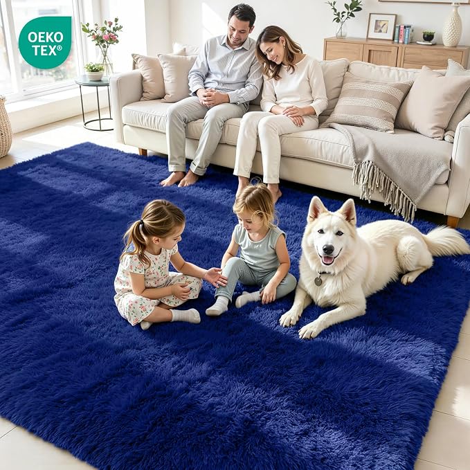 5x8 Fluffy Area Rug for Living Room: Soft Non-Slip Blue Shag Bedroom Carpet | - Image 4