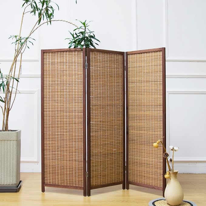 3 Panel Short Room Divider Screen, Small Bamboo Panel Divider - Image 3