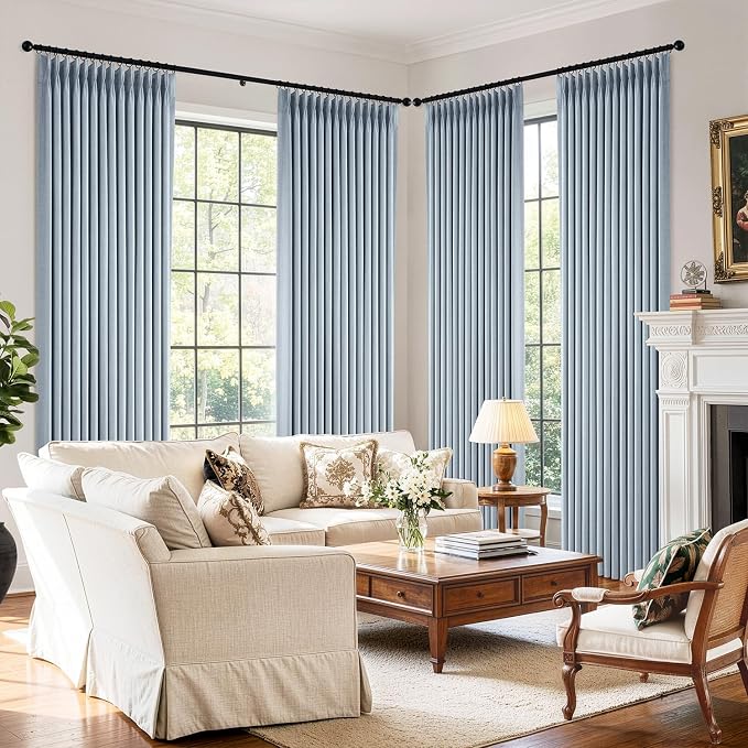 MIULEE Pinch Pleated 100% Blackout Curtains 40"x90" Chambray Blue 4 Panels | - Image 6