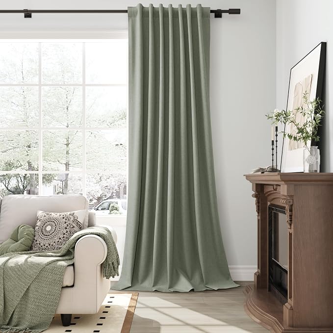 Sage Green Linen 100% Blackout Curtains 90 Inches Long - Image 6