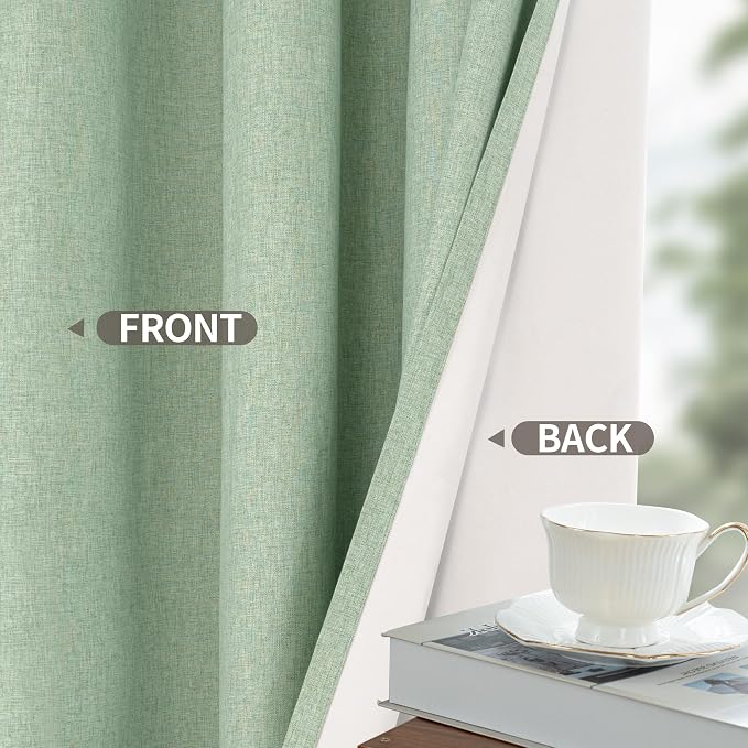 YoungsTex Light Sage Green Linen Blackout Curtains 63 Inch Long 2 Panels | - Image 6