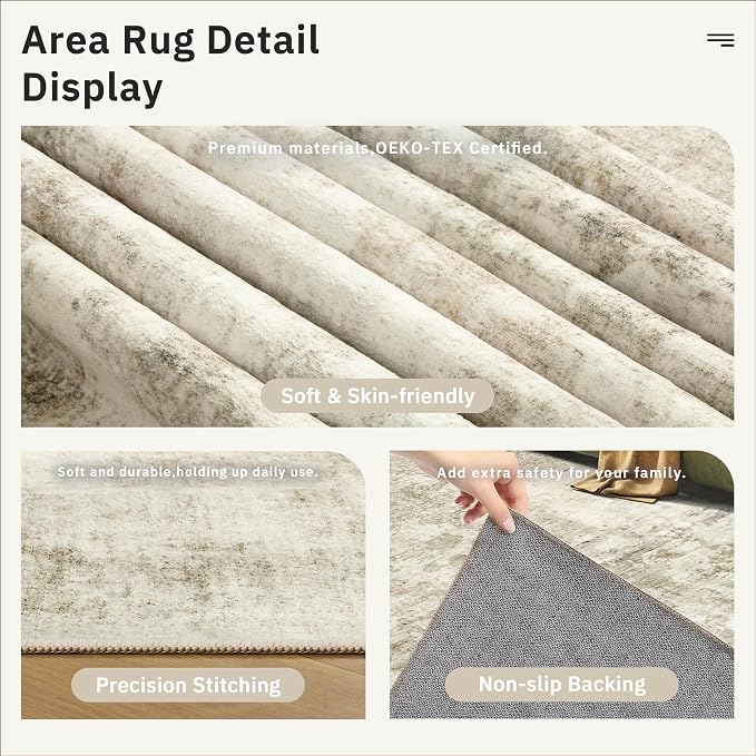 Soalmost Round Rugs 9ft Living Room Circle Area Rug 9x9 Beige/Gray Vintage | - Image 6