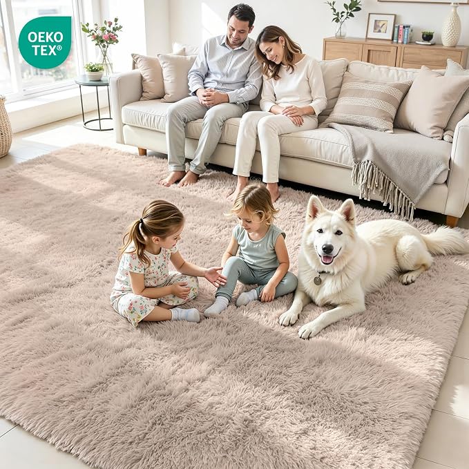 6x9 Fluffy Area Rug for Living Room: Soft Non-Slip Beige Bedroom Carpet | Ultra - Image 4