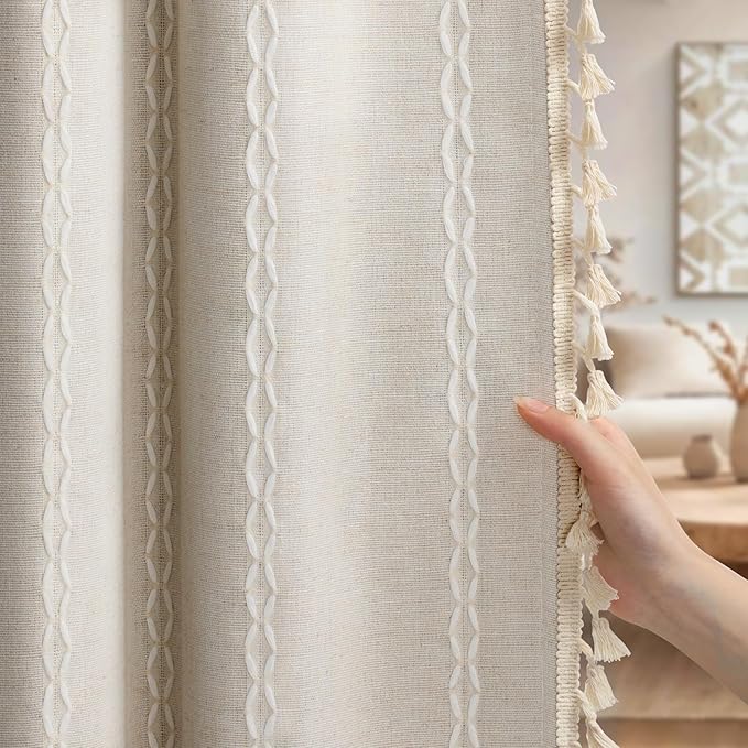 80% Boho Blackout Curtains 84 Inch Linen Blend Drapes 2 Panels | Vintage by Unknown