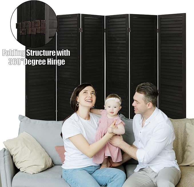 6 Panel Room Divider, Freestanding Wooden Privacy Scree | Durable paulownia wood - Image 6