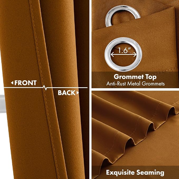 Short Gold Brown Blackout Kitchen Curtain W40 x L45 Inch 2 Panels | Thermal - Image 3