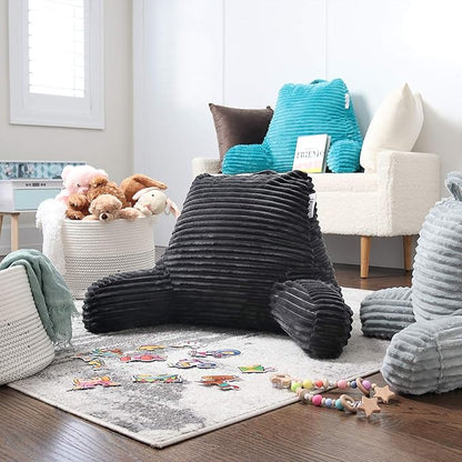 Nestl Reading Pillow with Shredded Memory Foam, Luxe Cut Plush Back Pillow for Sitting Up in Bed, Back and Arms Adjustable Support for Adult & Teens, Backrest Pillows with Washable Cover Dark Grey