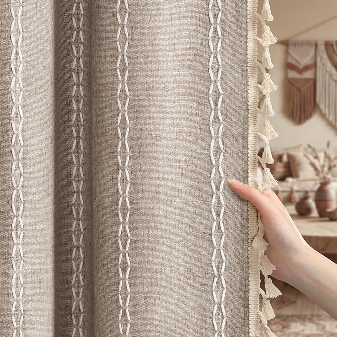 Khaki Brown Boho Blackout Curtains 84 Inch 2 Panels by Unknown