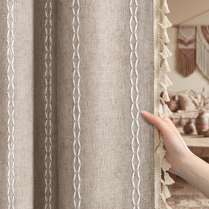 Khaki Brown Boho Blackout Curtains 72 Inch 2 Panels - Image 2