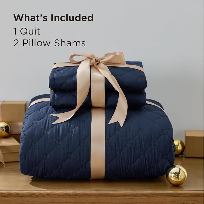 Bedsure King Size Quilt, Classic Honeycomb Quilting Comforter Set Navy | - Image 6