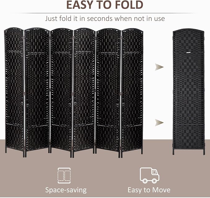 HOMCOM Room Divider 6-Panel, 6FT-Tall Folding Privacy Screen, Hand-Woven Design - Image 3